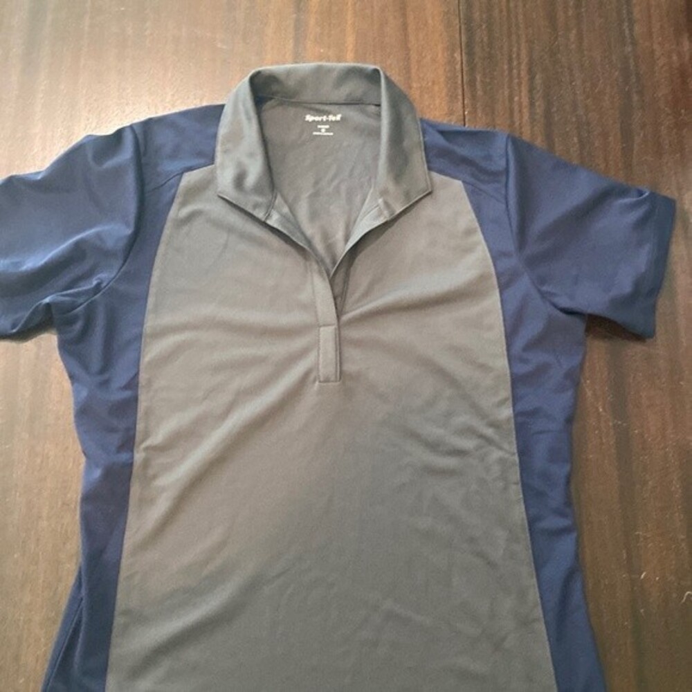 E307 Navy/Grey Ladies Sports Tek Sz. Sm Work Polo V-Neck add your own logo